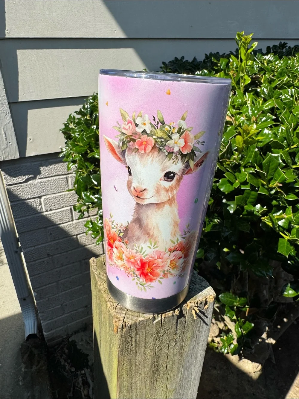 Just A Girl Who Loves Goats Pink Floral Travel Tumbler